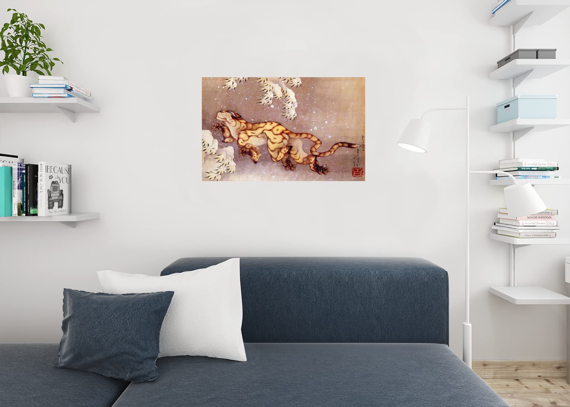 原画/抽象画/モダンアート/インテリア/アクリル画 OLD TIGER(虎波) Vintage Japanese Wall Decor Tiger Print Chinese Wall Art Mid